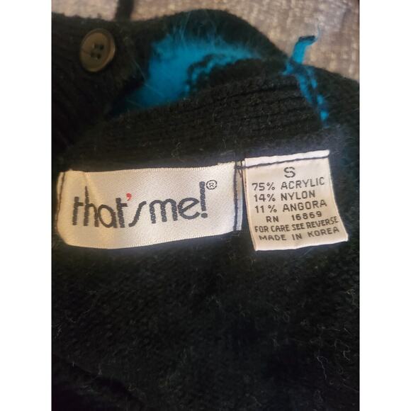 Vintage ARGYLE SWEATER CARDIGAN Blue and Black Angora Blend Size S - Picture 3 of 5